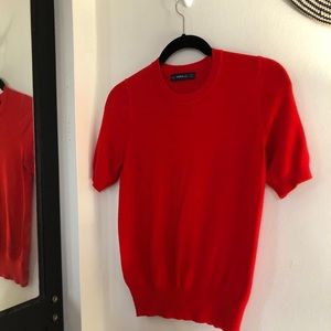 Red Zara Knit Short Sleeve Sweater